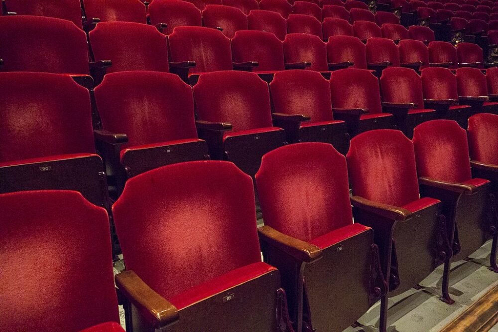 Rows of movie theatre seats.