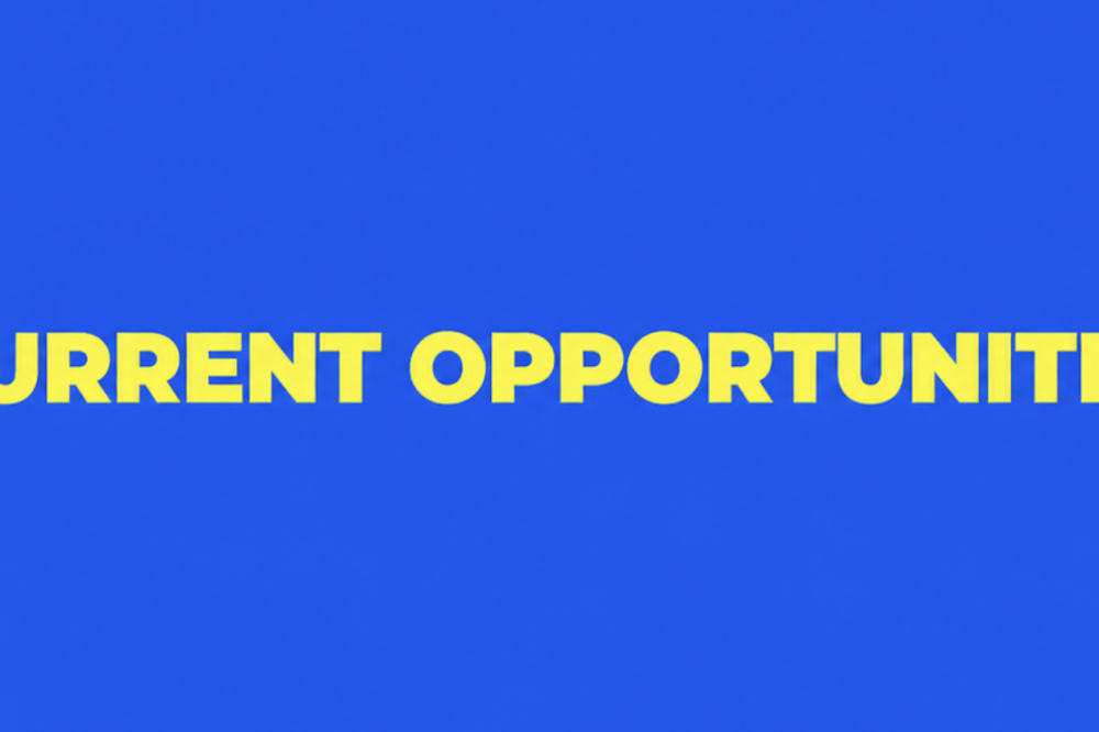 Yellow text on a blue background: CURRENT OPPORTUNITIES