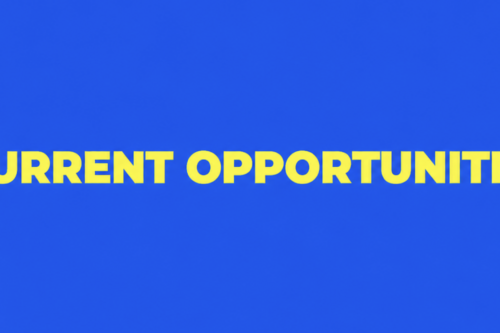 Yellow text on a blue background: CURRENT OPPORTUNITIES